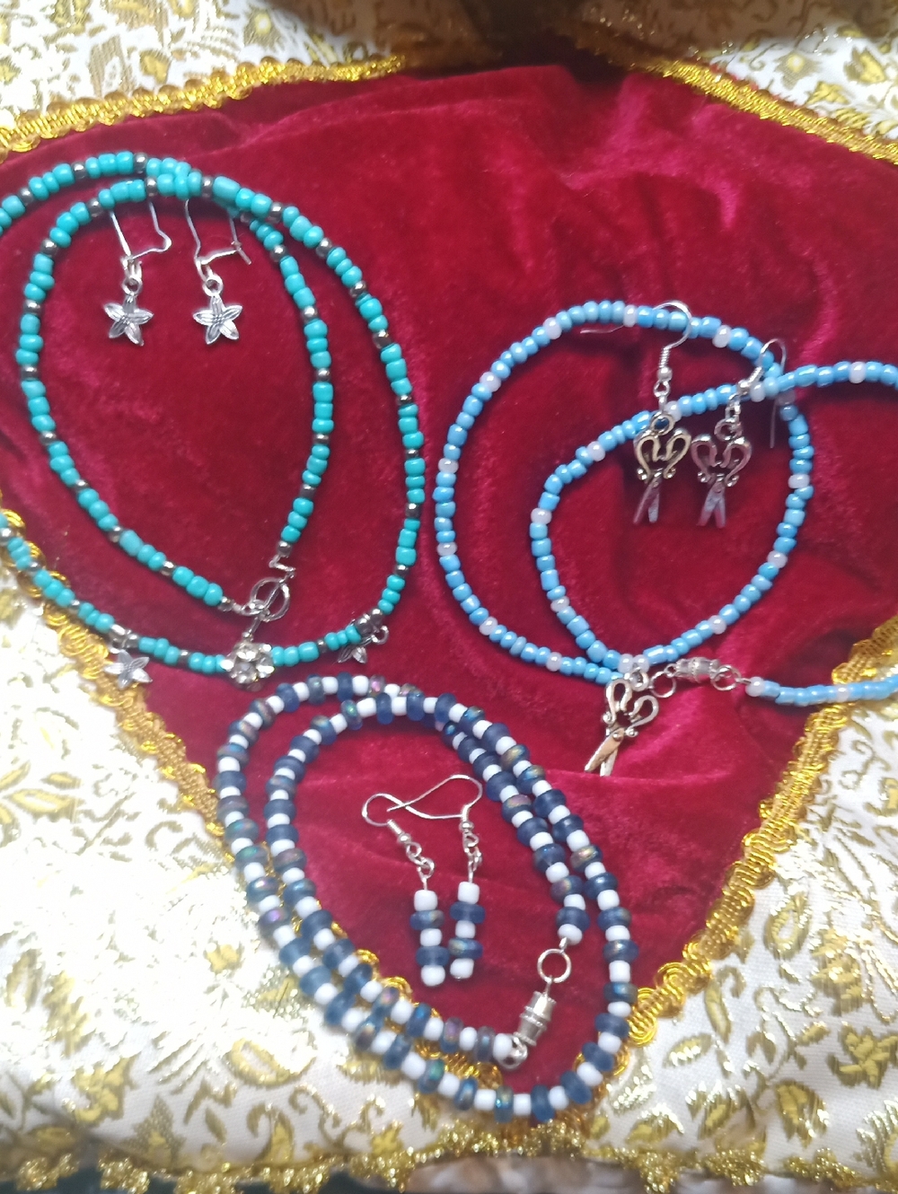 Bundle Of 3 Sets Of Jewelry Handmade Blue & Turquoise Beaded